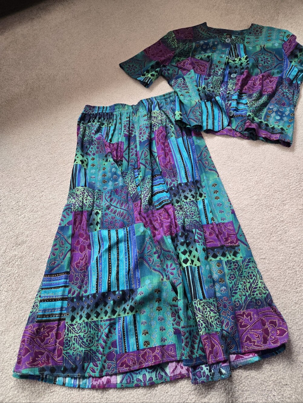 Vintage Fritzi Petites 2-Piece Patchwork Skirt & Top Set